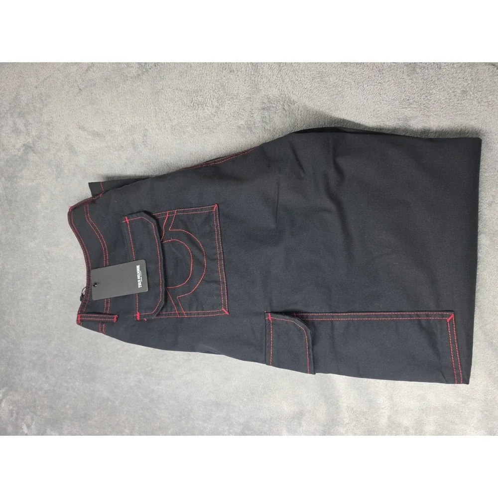 NWT True Religion Balloon Cargo Pants Men Size 36 Black Red Contrast Stitch Y2K